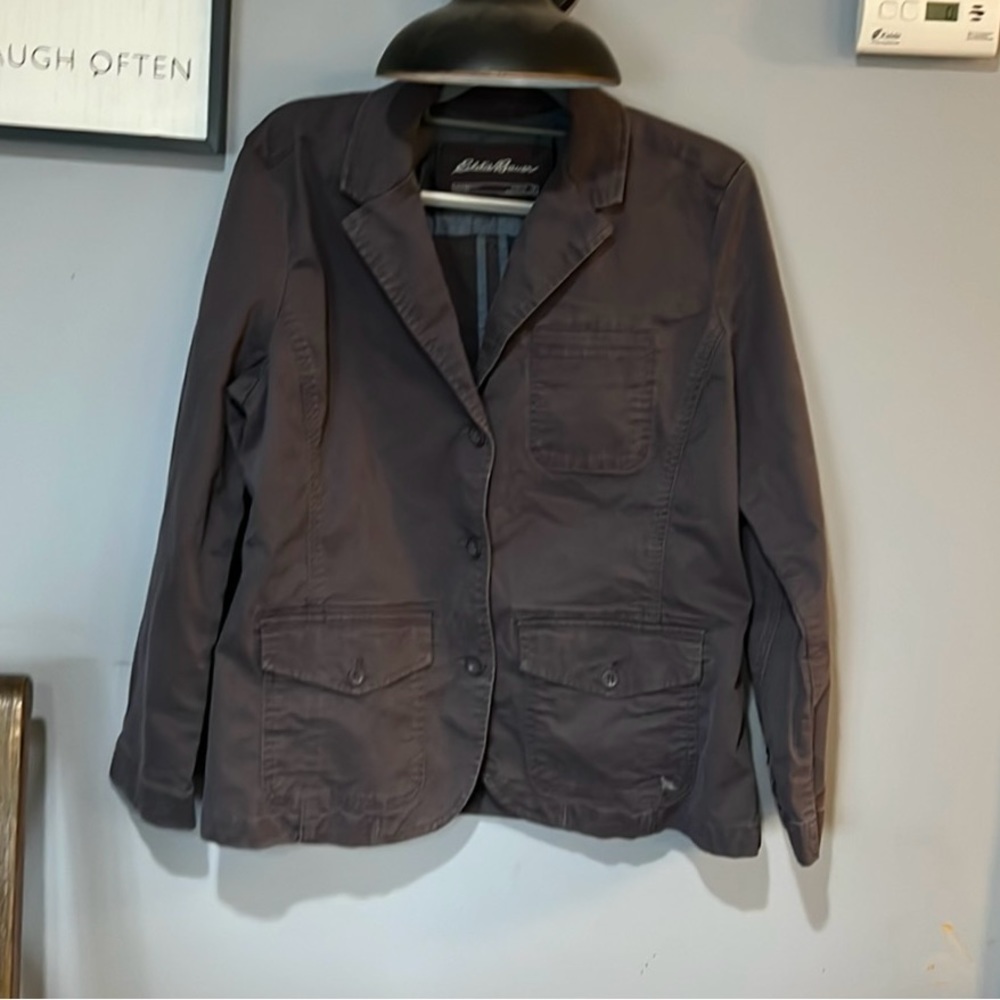 Eddie Bauer Stretch Legend Wash Brown Gray Button Jacket Size 18